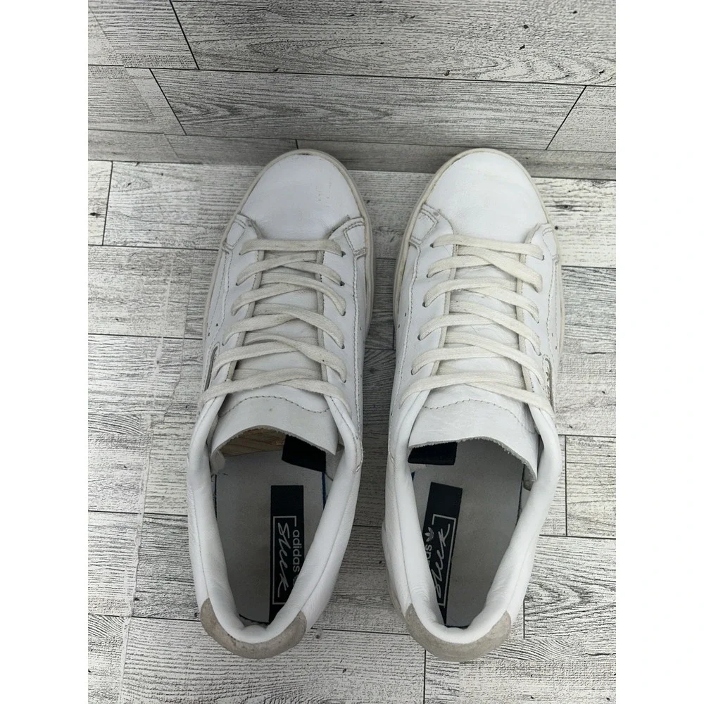 Adidas Sleek White Gold Leather Casual Sneakers Womens 7‎